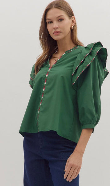 Emery Puff Sleeve Top - Green