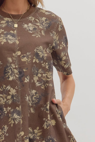 Everly Floral Mini Dress - Brown