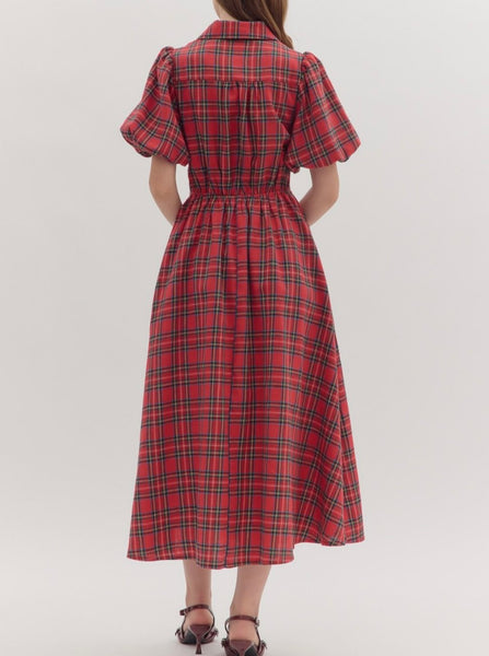 Maeve Plaid Midi Dress - Red