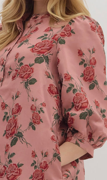 Eden Floral Mini Dress - Dusty Rose