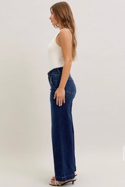 Judy Blue - High Waist Wide Leg Trouser Dark Wash Denim