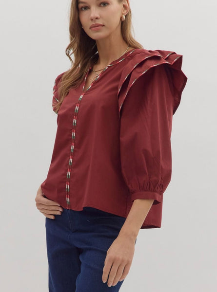 Emery Puff Sleeve Top - Burgundy