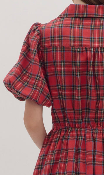 Maeve Plaid Midi Dress - Red