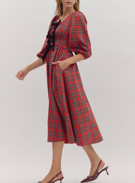 Iris Midi Bow Dress - Red