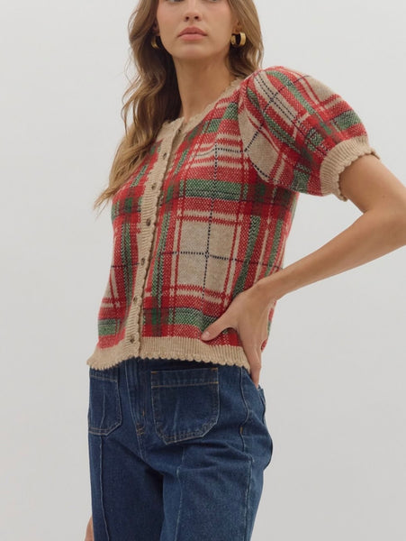 Clara Plaid Sweater Top - Taupe