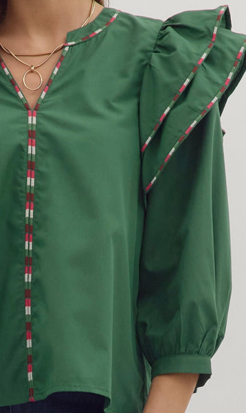 Emery Puff Sleeve Top - Green