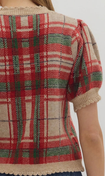 Clara Plaid Sweater Top - Taupe
