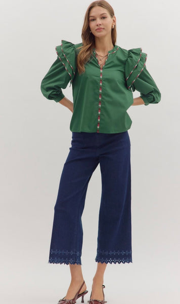 Emery Puff Sleeve Top - Green