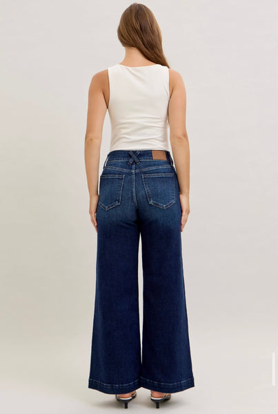 Judy Blue - High Waist Wide Leg Trouser Dark Wash Denim