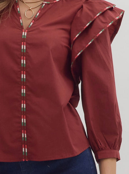 Emery Puff Sleeve Top - Burgundy