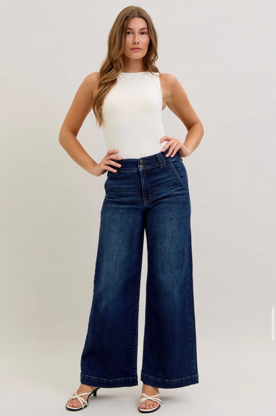 Judy Blue - High Waist Wide Leg Trouser Dark Wash Denim