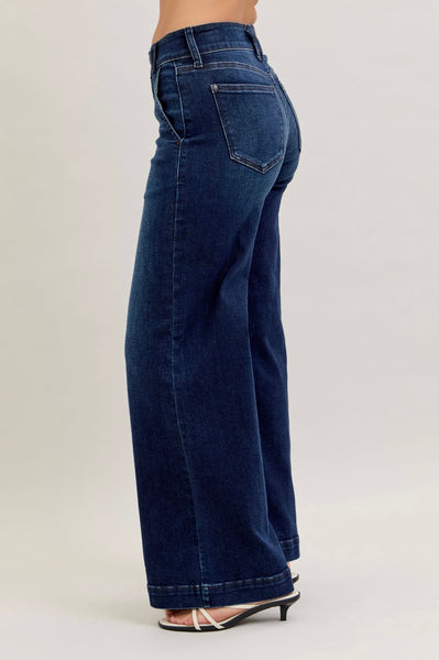 Judy Blue - High Waist Wide Leg Trouser Dark Wash Denim