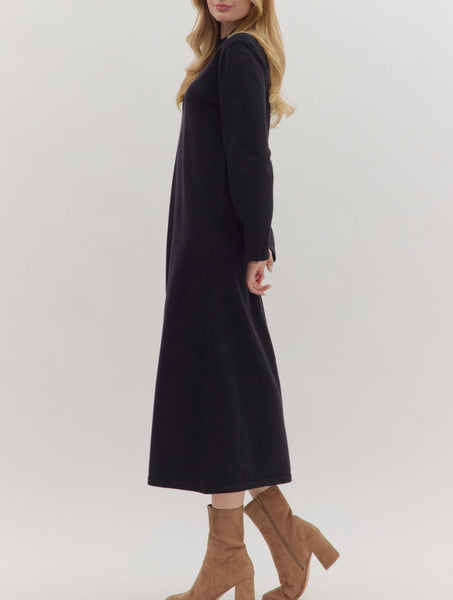 Maria Midi Mock Neck Dress - Black