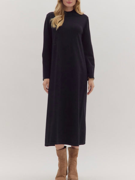 Maria Midi Mock Neck Dress - Black