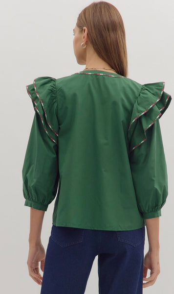 Emery Puff Sleeve Top - Green
