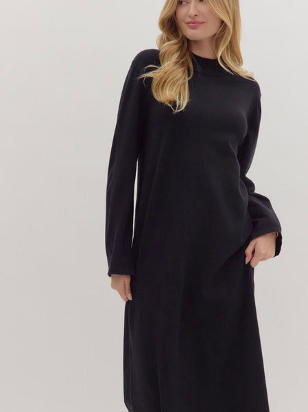 Maria Midi Mock Neck Dress - Black
