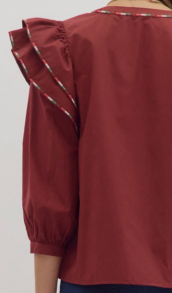Emery Puff Sleeve Top - Burgundy