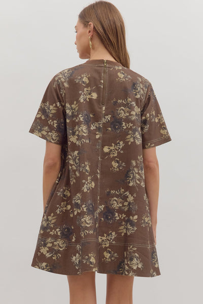 Everly Floral Mini Dress - Brown