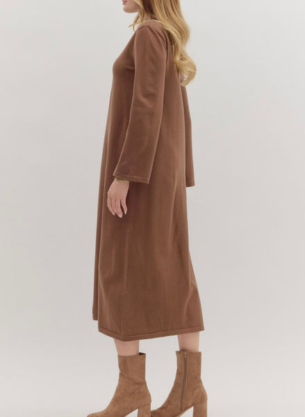 Maria Midi Mock Neck Dress - Coffee