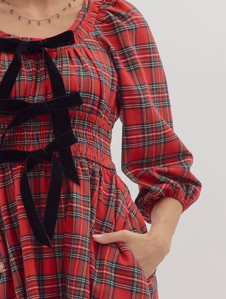 Iris Midi Bow Dress - Red