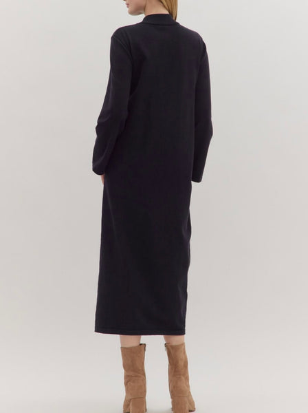 Maria Midi Mock Neck Dress - Black