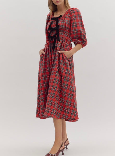 Iris Midi Bow Dress - Red