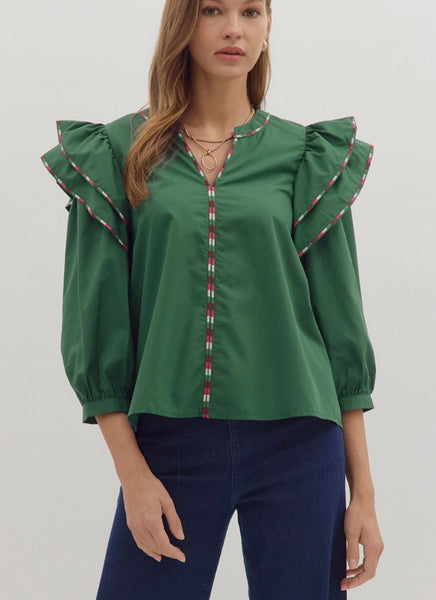 Emery Puff Sleeve Top - Green