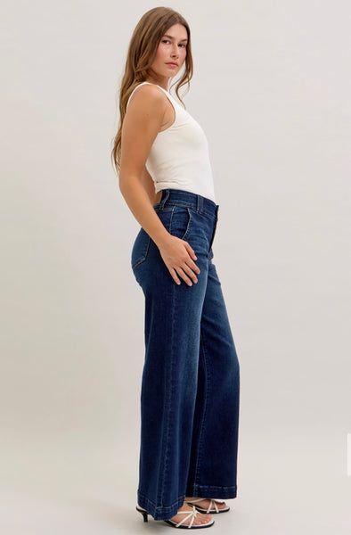Judy Blue - High Waist Wide Leg Trouser Dark Wash Denim