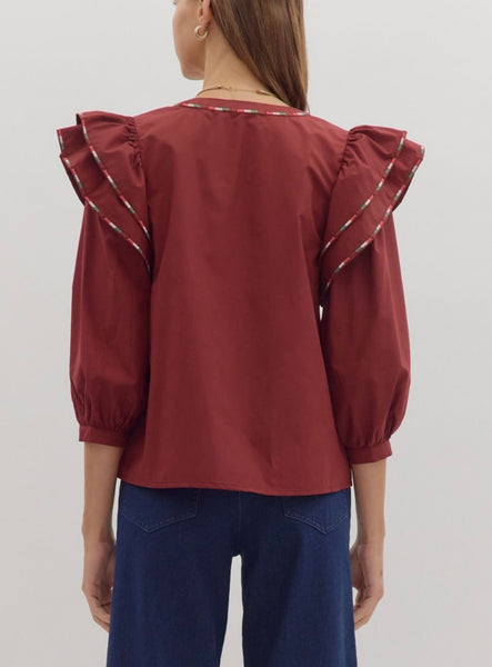 Emery Puff Sleeve Top - Burgundy