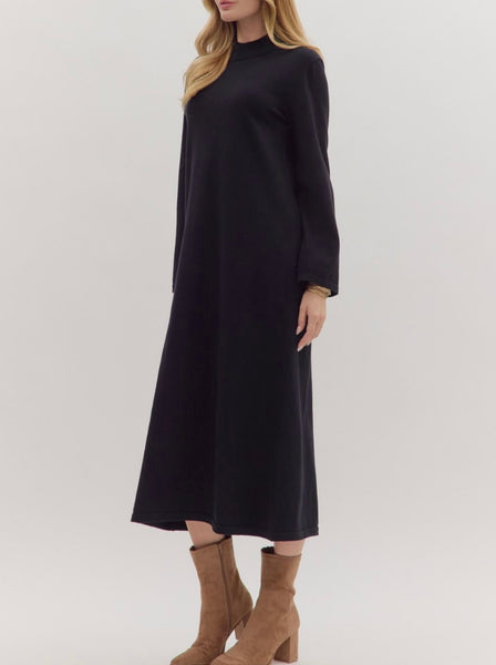 Maria Midi Mock Neck Dress - Black