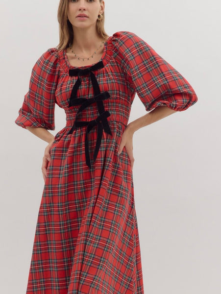 Iris Midi Bow Dress - Red