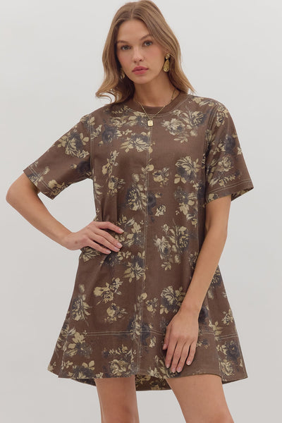 Everly Floral Mini Dress - Brown