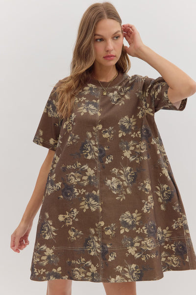 Everly Floral Mini Dress - Brown