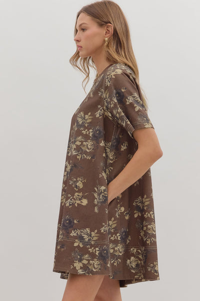 Everly Floral Mini Dress - Brown
