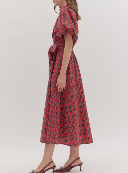 Maeve Plaid Midi Dress - Red