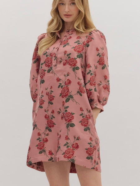 Eden Floral Mini Dress - Dusty Rose