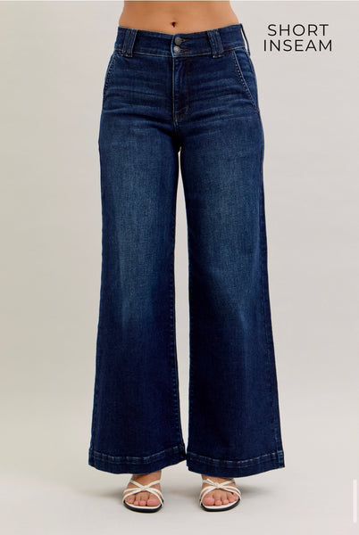 Judy Blue - High Waist Wide Leg Trouser Dark Wash Denim