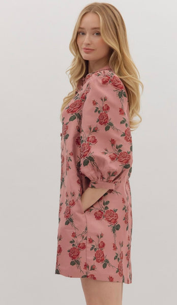 Eden Floral Mini Dress - Dusty Rose