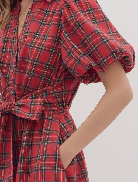 Maeve Plaid Midi Dress - Red