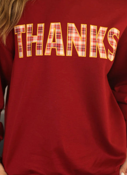 THANKS Plaid Patch Pullover