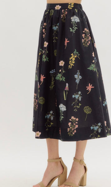 Emily Floral Midi Skirt & Top Set - Black