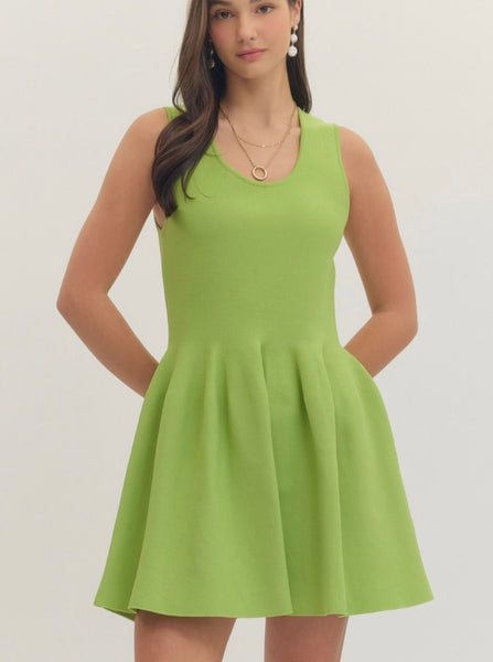 Olivia Solid Dress - Green Tea
