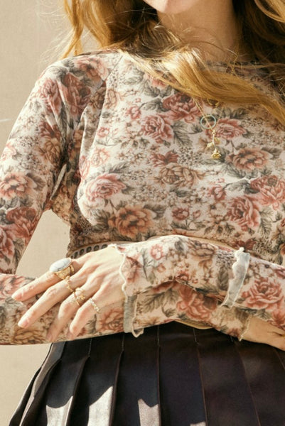 Kennedy Floral Mesh L/S Top - Cream