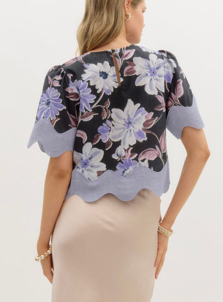 Victoria Scallop Hem Top - Black