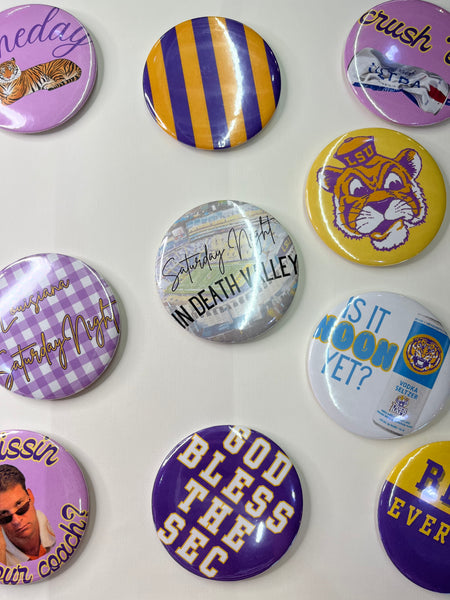 Signed by Abby - LSU Game Day Buttons