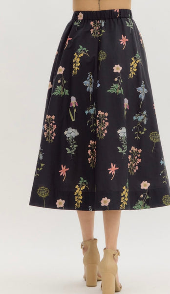 Emily Floral Midi Skirt & Top Set - Black