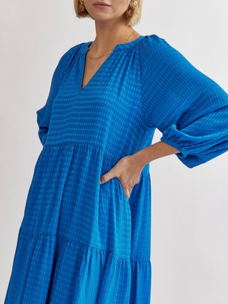 Oklahoma Grid Print Dress - Cobalt Blue