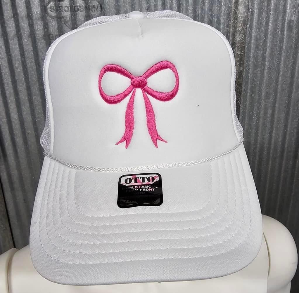 Embroidered Trucker Hat - Pink Bow