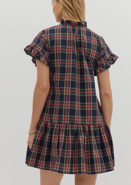Lillian Plaid Mini Dress - Navy