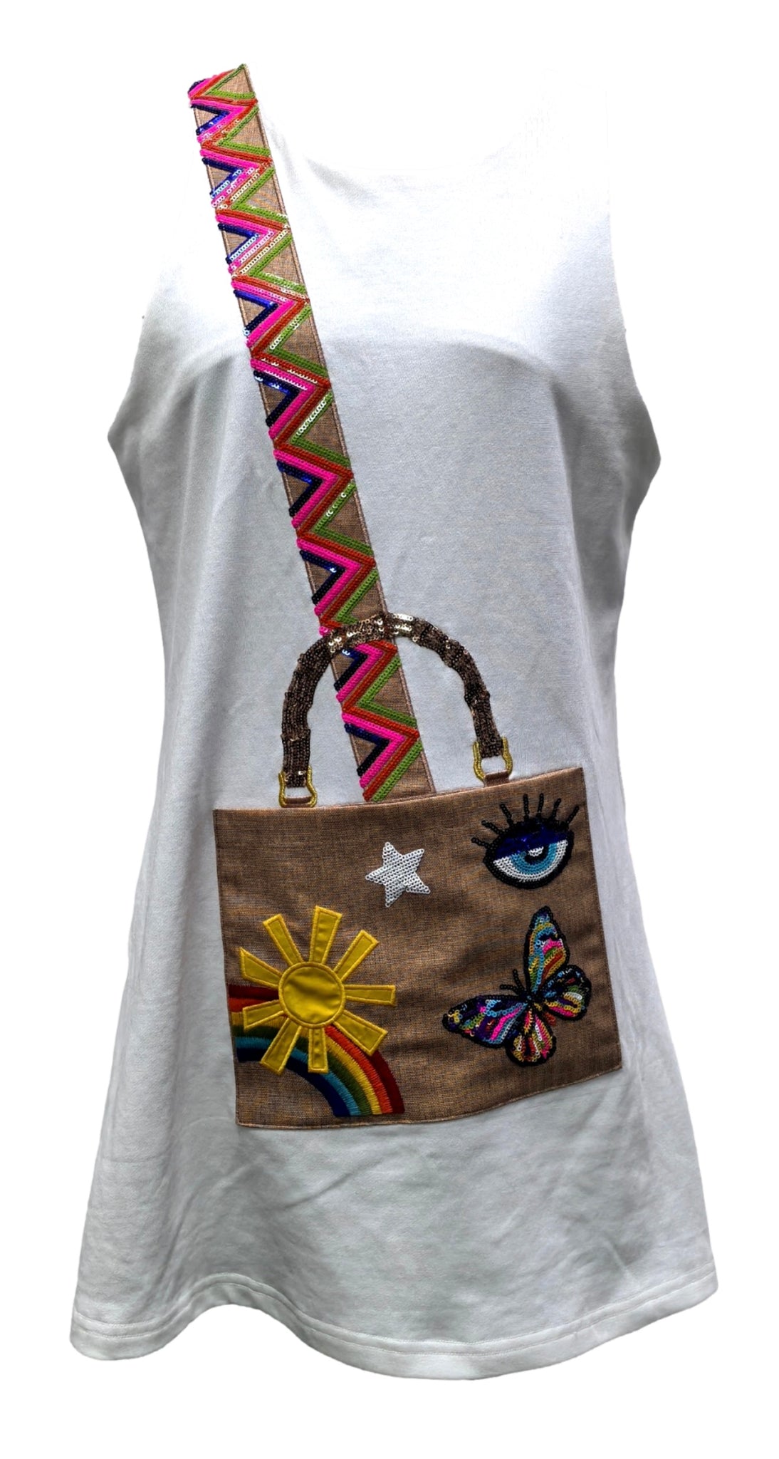 Queen of Sparkles - White Icon Crossbody Purse Tank Dress